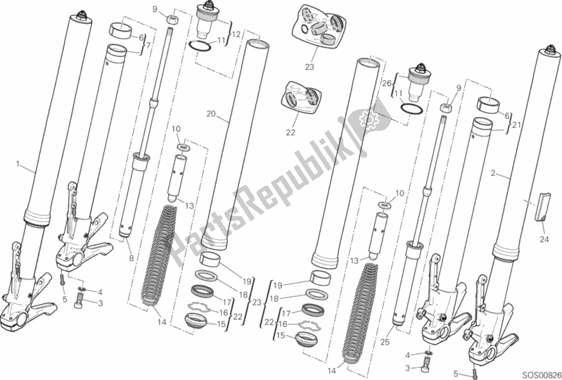 Todas as partes de Garfo Dianteiro do Ducati Multistrada 950 USA 2020